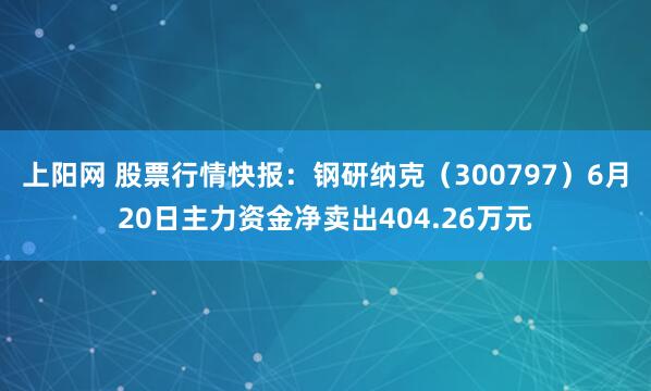 上阳网 股票行情快报：钢研纳克（300797）6月20日主力资金净卖出404.26万元